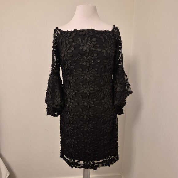Lauren Flower Applique Witchy Cocktail Dress with Bell Sleeves - Picture 2 of 11